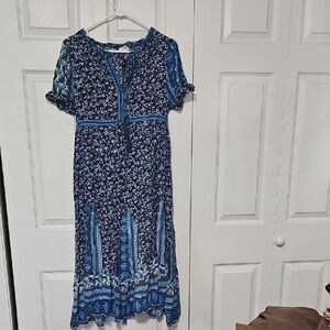 Umgee Navy & Sky Blue Floral Maxi Dress
